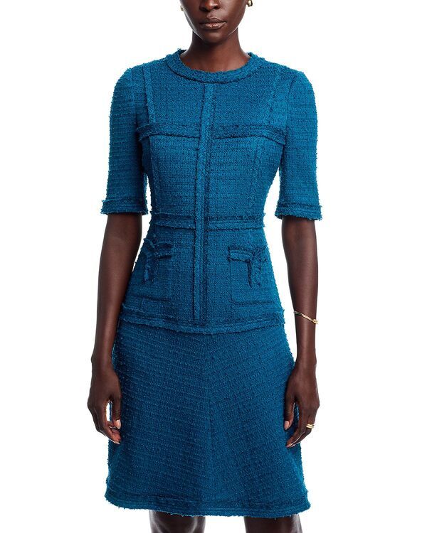 テリジョンバイリッキーフリーマン レディース トップス ワンピース トール ツイード Teri Jon by Rickie Freeman Metallic Tweed Geo Stripe Dress Teal ティール