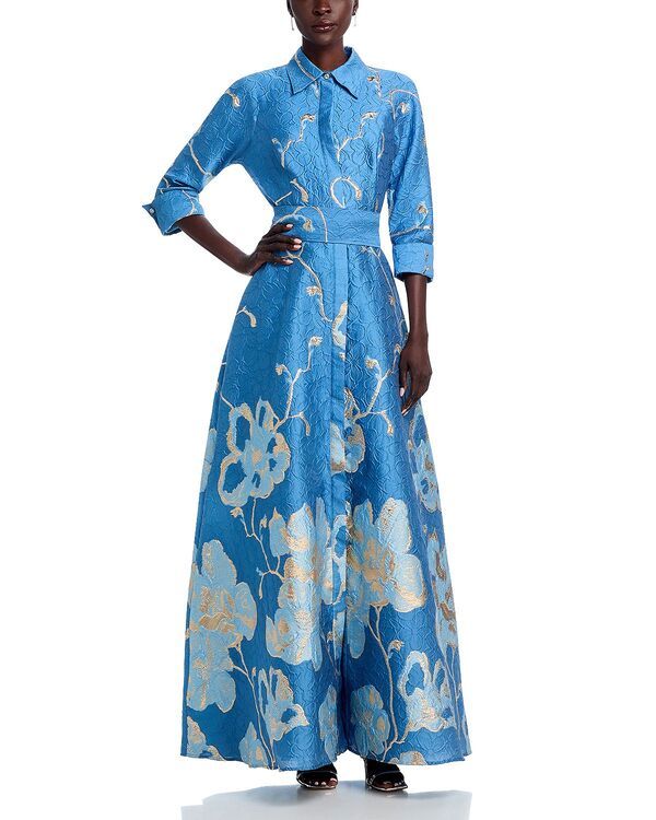 テリジョンバイリッキーフリーマン レディース トップス ワンピース トール シャツ Teri Jon by Rickie Freeman Metallic Jacquard Shirtwaist Gown Slate Multi スレート