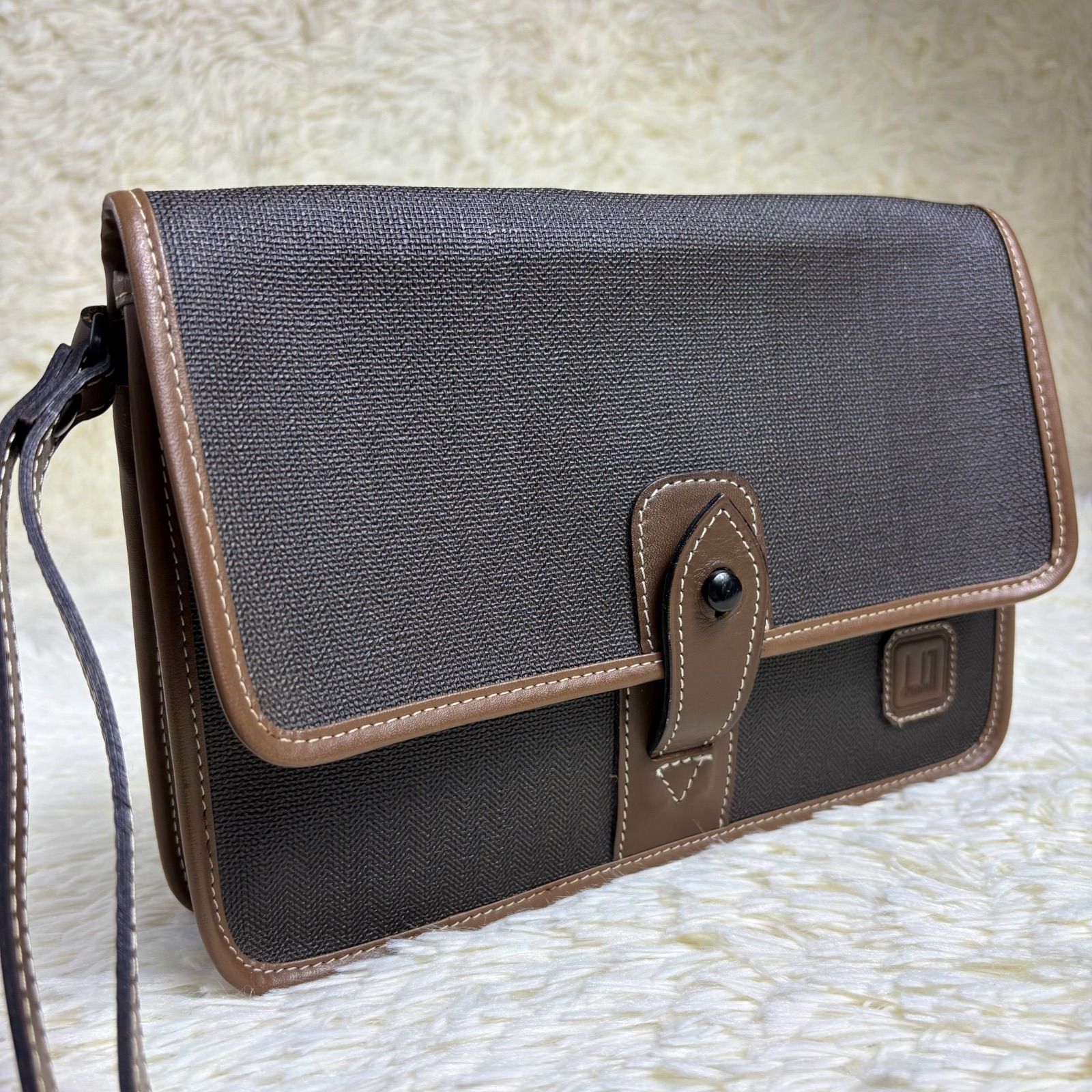 ダンヒル、イタリア製、ほぼ未使用、茶ヘリンボンツィードポロコート、サイズ38 極美品】dunhill ダンヒル セカンドバッグ クラッチバッグ
