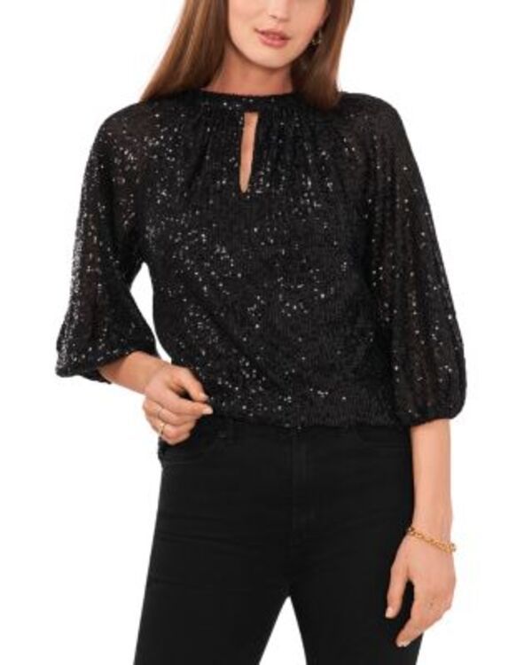 ヴィンスカムート レディース トップス シャツ スパンコール VINCE CAMUTO Raglan Sleeve Sequin Top Rich Black ブラック