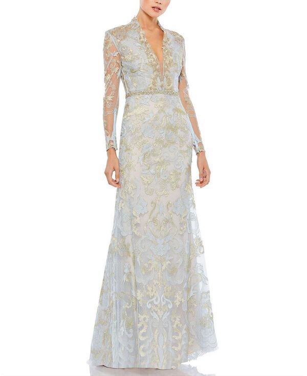 マックダガル レディース トップス ワンピース Vネック Mac Duggalong Sleeve Applique VNeck Gown Powder Blue ブルー