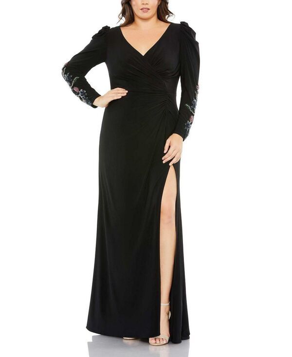 マックダガル レディース トップス ワンピース Mac Duggal Embellished Long Sleeve Faux Wrap Gown Black ブラック