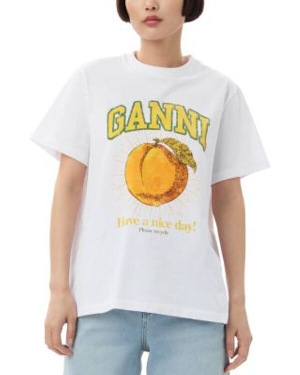 ガニー レディース トップス Tシャツ GANNI Relaxed Peach Tee Bright White ホワイト