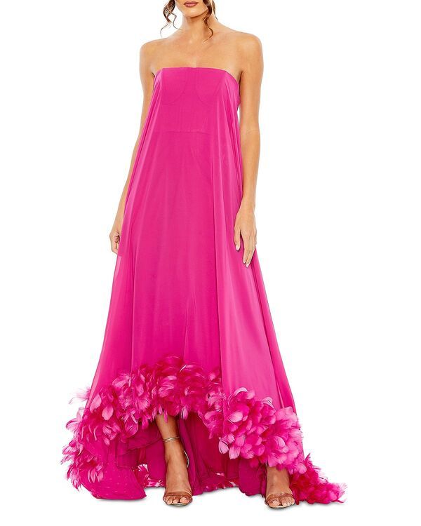 マックダガル レディース トップス ワンピーストラップレス Mac Duggal Strapless Flared Feather Hem Gown Fuchsia フューシャ