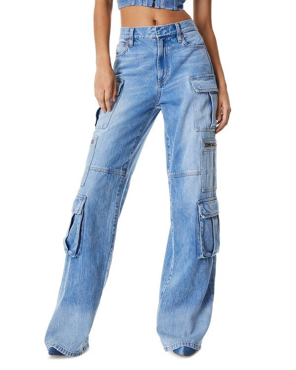 アリスアンドオリビア レディース ボトムス デニムパンツ ワイドレッグ ジーンズ Alice and Olivia Cay High Rise Cargo Wide Leg Jeans in Brea Blue ブルー