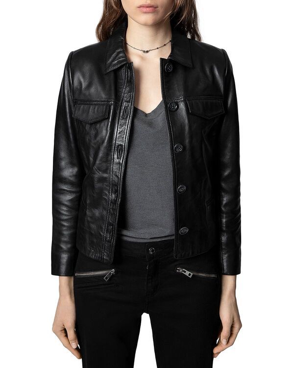 ザディグ エ ヴォルテール レディース アウター ジャケット・ブルゾン レザー Zadig Voltaire Liam Leather ButtonUp Jacket Black ブラック