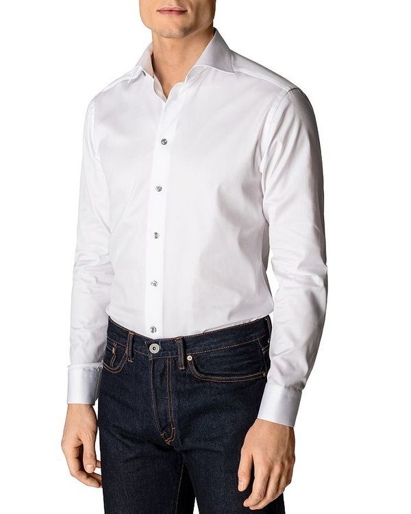 エトン メンズ トップス シャツ スリムフィット コントラスト Eton Slim Fit Contrast Gray Button Twill Dress Shirt White ホワイト