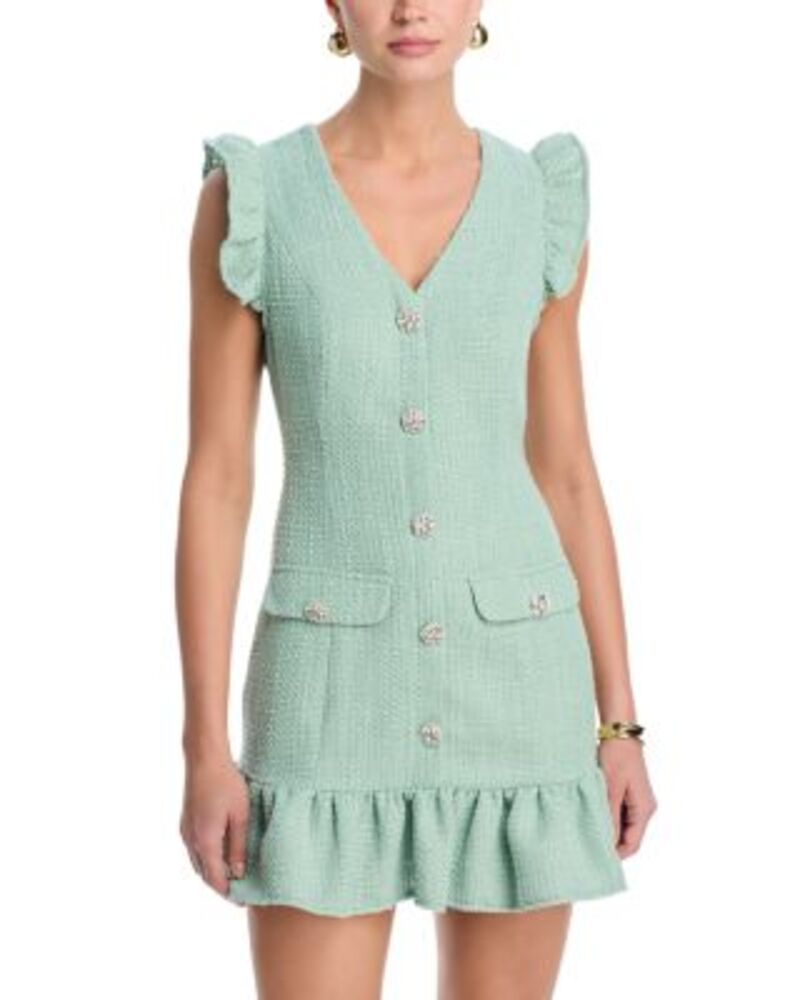 アクア レディース トップス ワンピース ミニ ツイード AQUA Tweed Flounce Mini Dress Exclusive Pistachio