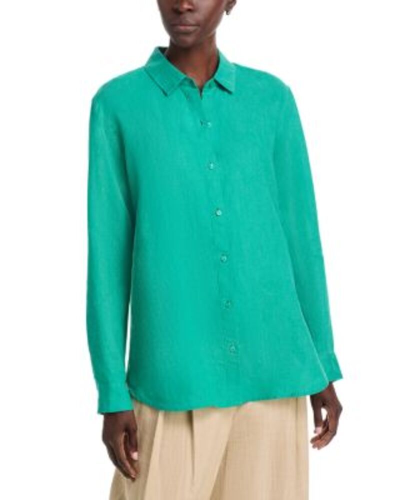 エイリーンフィッシャー レディース トップス シャツ リネン Eileen Fisher Linen Classicollar Long Shirt Sea Star