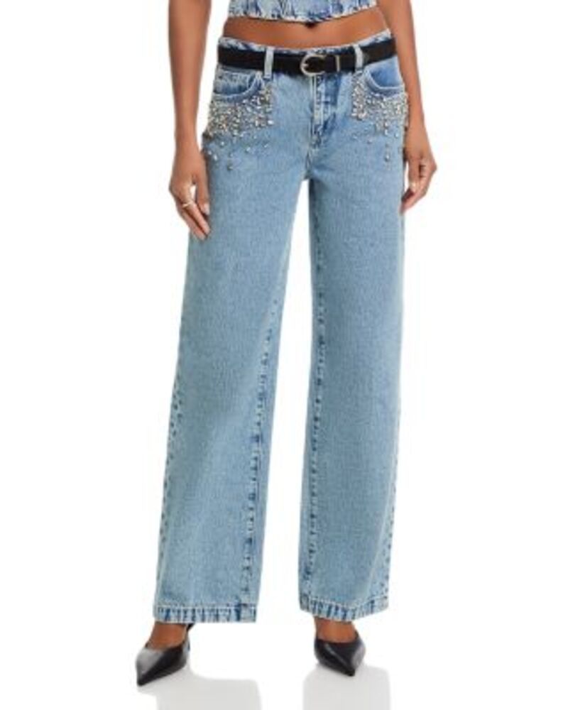 ラジャンス レディース ボトムス デニムパンツ ワイドレッグ ジーンズ LAGENCE Scottie Crystal Embellished High Rise Wide Leg Jeans in Malibu