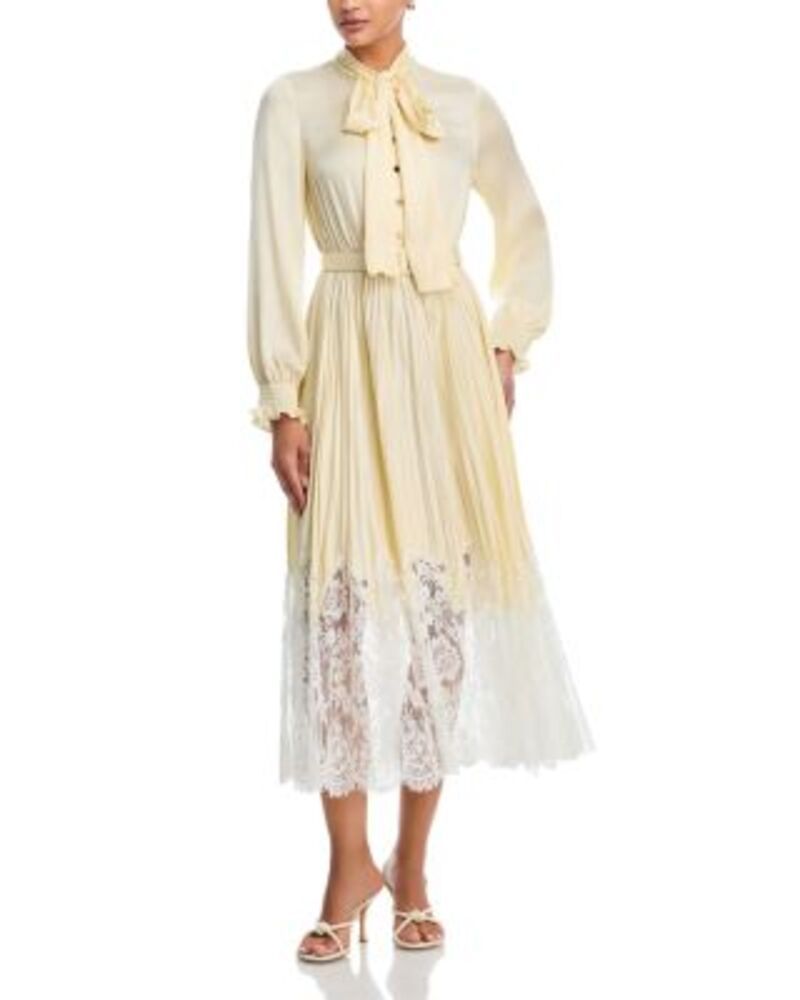 セルフ・ポートレイト レディース トップス ワンピース レーストリム サテン レース SelfPortrait Lace Trim Satin Dress Yellow イエロー