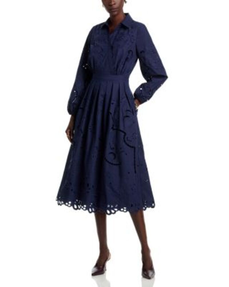 エリータハリ レディース トップス ワンピース 刺繍 Elie Tahari The Zoya Eyelet Embroideredress Navy ネイビー