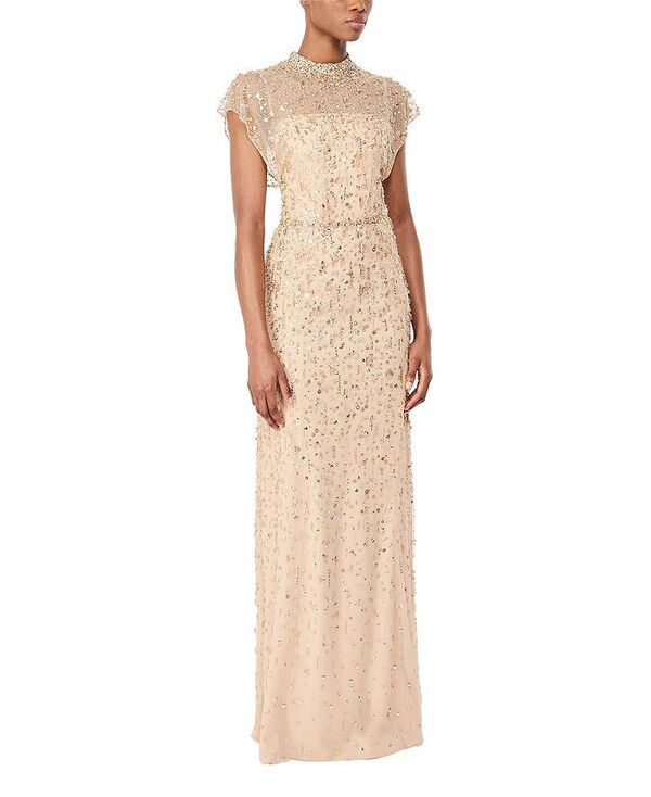 ジェニー・パッカム レディース トップス ワンピース マキシワンピース マキシ Jenny Packham Crystal Drop CrystalEmbellished Highneck Maxi Dress Illusion