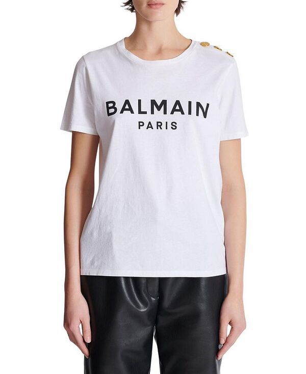 バルマン レディース トップス シャツ プリント Tシャツ TShirt with Balmain Paris Print White ホワイト
