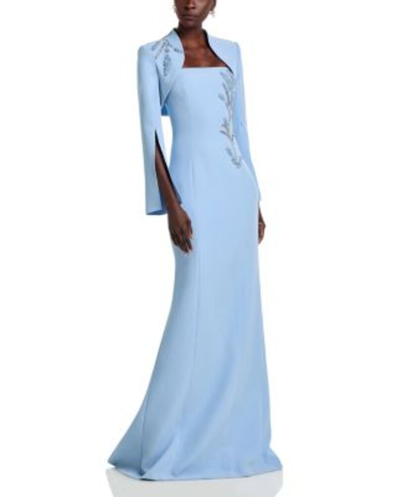 テリジョンバイリッキーフリーマン レディース トップス ワンピース クレープ ストラップレス Teri Jon by Rickie Freeman Crepe Bead Trim Bolero Strapless Gown Powder Blue ブルー