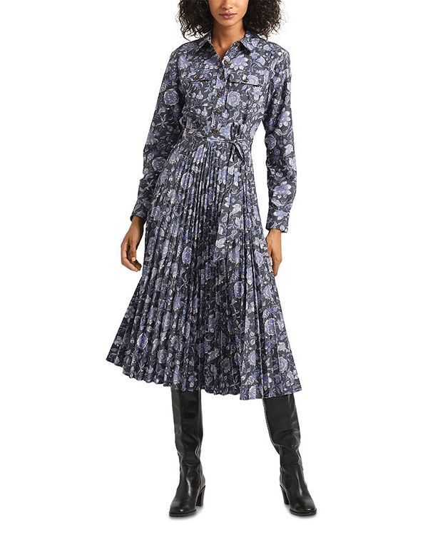 デレクラムテンクロスバイ レディース トップス ワンピース ミディワンピース プリーツ ミディ Derek Lam 10 Crosby Kenza Pleated Midi Dress Batik Navy Floral ネイビー