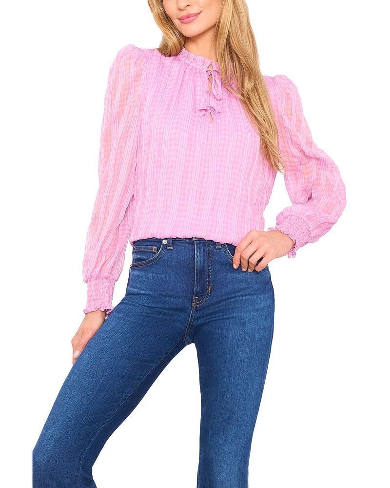 セセ レディース トップス シャツ フリル シャーリング ブラウス CeCe Smocked Cuff Ruffle Blouse Pink Horizon ピンク