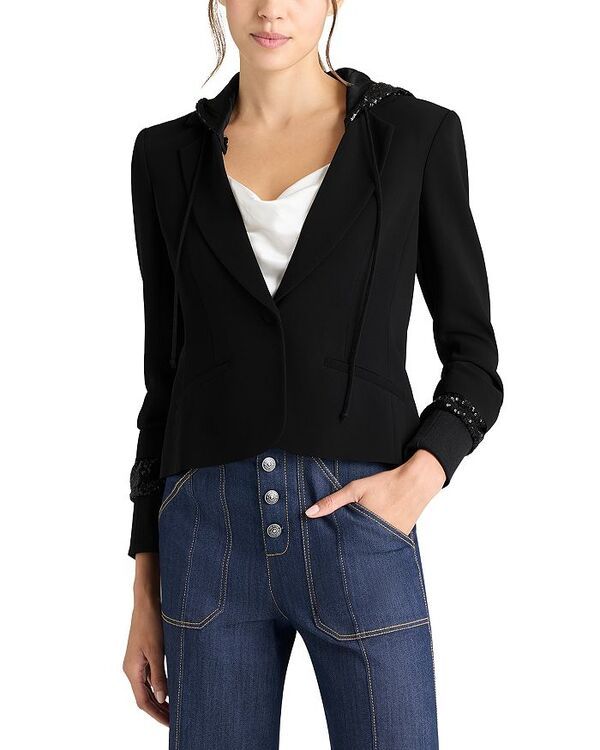 サンク セプト レディース アウター ジャケット・ブルゾン スパンコール ジャケット Cinq Sept Sequin Hooded Single Button Jacket Blackblack ブラック