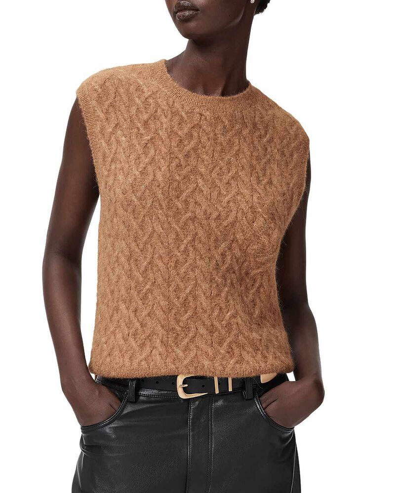 オールセインツ レディース トップス タンクトップ セーター ALLSAINTSirius Cable Sweater Tank Top Rattan Brown ブラウン