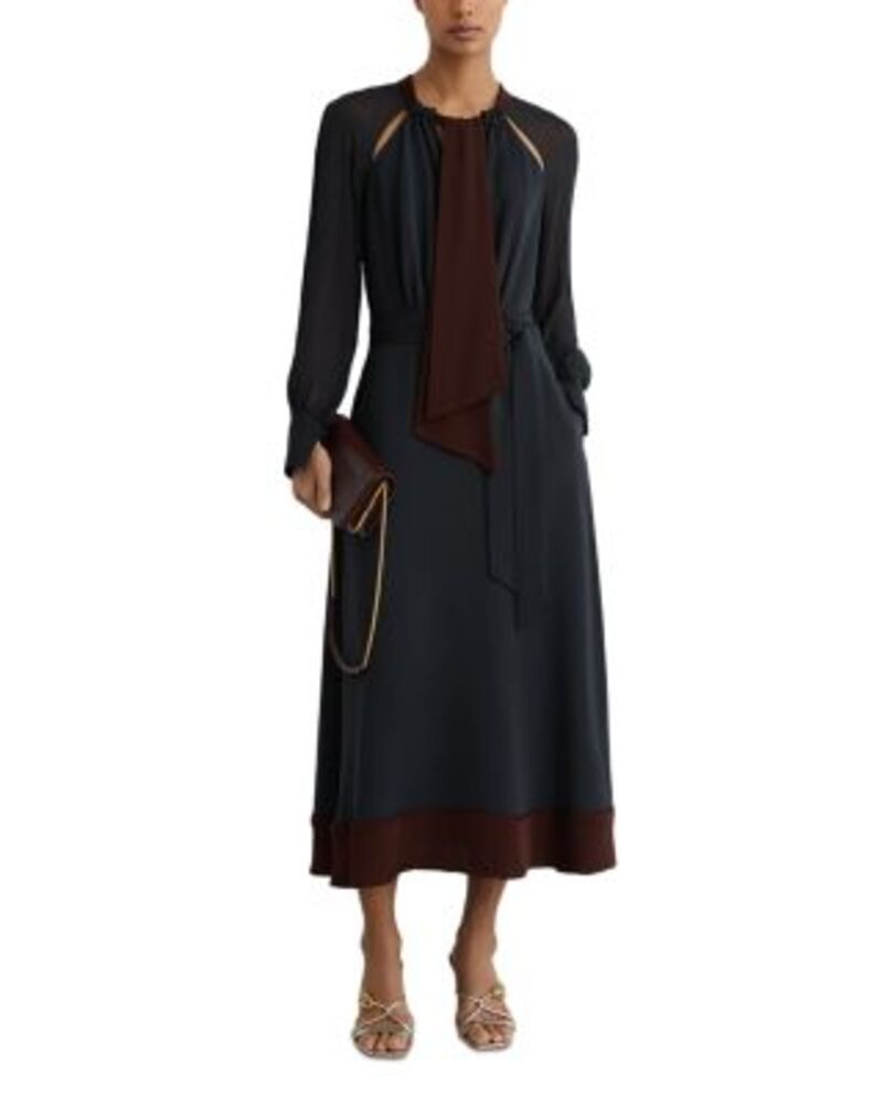 レイス レディース トップス ワンピース REISS Estella Tie Neck Dress NavyBurgundy ネイビー