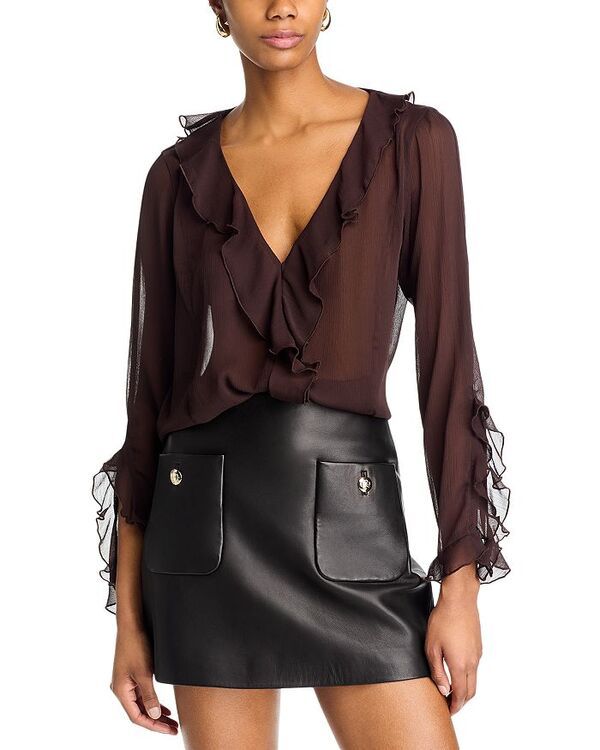 ルーシーパリ レディース トップス シャツ Vネック フリル Lucy Paris V Neck Ruffle Top Brown ブラウン