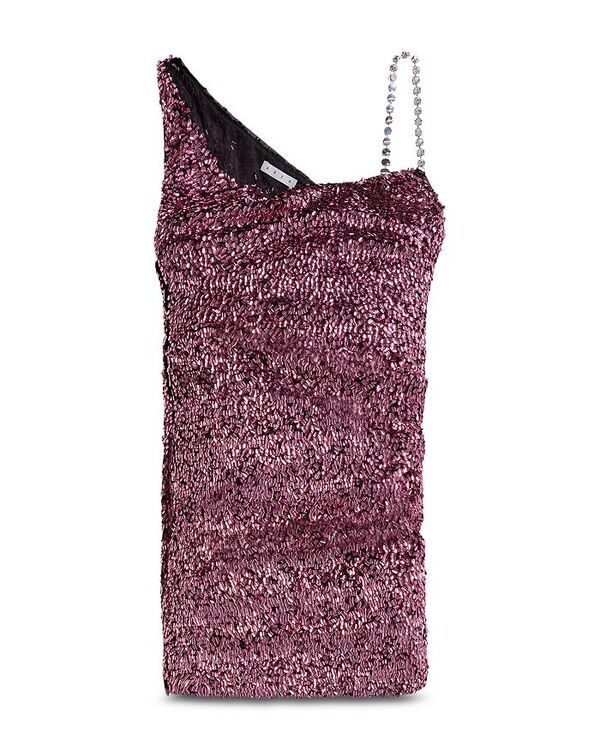 エリア レディース トップス ワンピース ミニワンピース ミニ AREA Crystal Strap Embellished Mini Dress Metlic Rose