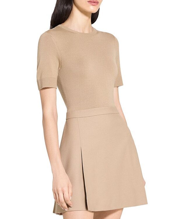 セオリー レディース トップス ワンピース ミニワンピース ミニ Theory Deep Pleat Combo Mini Dress New Camel キャメル
