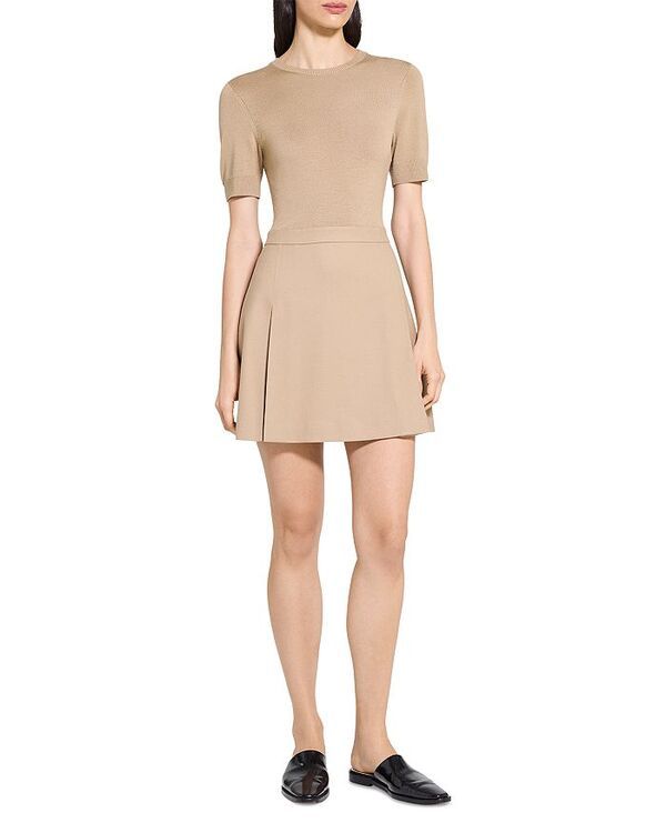セオリー レディース トップス ワンピース ミニワンピース ミニ Theory Deep Pleat Combo Mini Dress New Camel キャメル