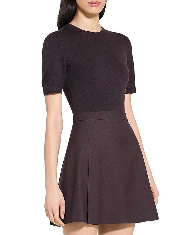 セオリー レディース トップス ワンピース ミニワンピース ミニ Theory Deep Pleat Combo Mini Dress Cacao