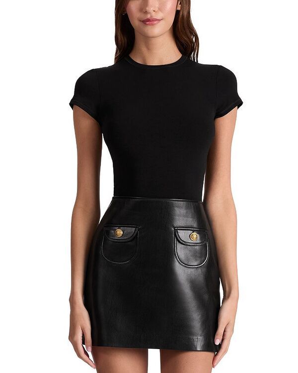 アリスアンドオリビア レディース トップス ワンピース A ライン ミニワンピース ミニ レザー フェイクレザー Alice and Olivia Sydney Faux Leather A Line Mini Dress Black ブラック