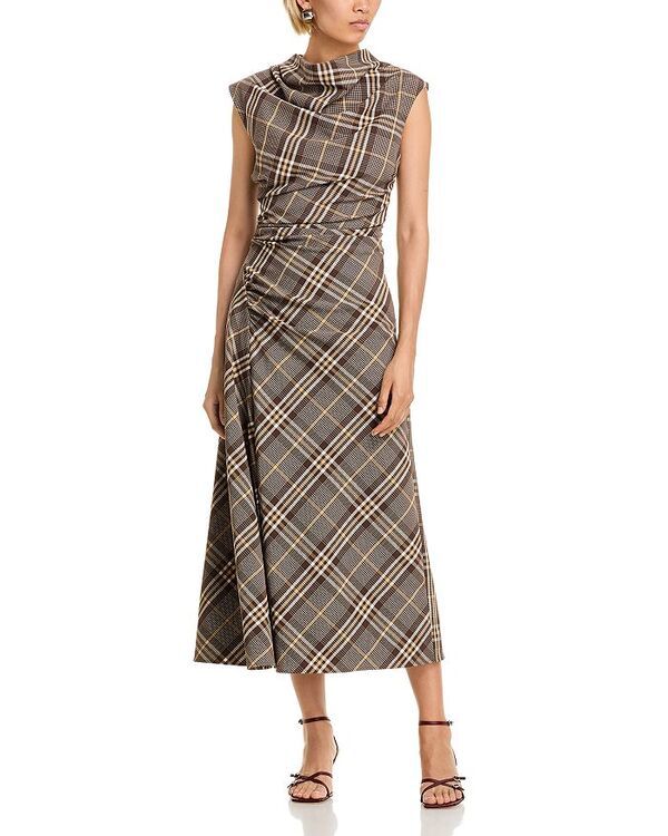 シムカイ レディース トップス ワンピース SIMKHAI Burke Cowl Neck Plaid Dress Chocolate Plaid チョコレート