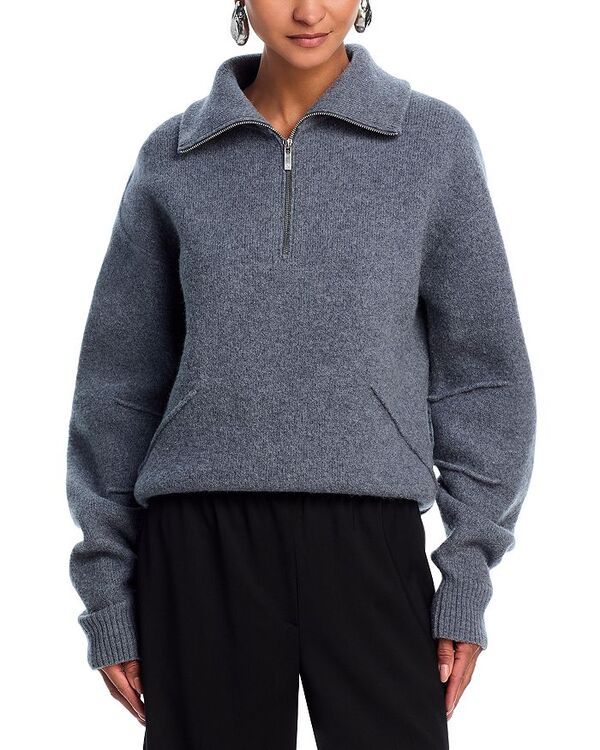 ヘルムート ラング レディース アウター ニット・セーター ハーフジップ スタンドネック ウール セーター Helmut Lang Wool Half Zip Funnel Neck Sweater Medium Grey グレー