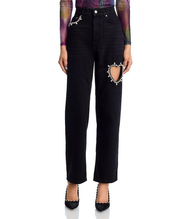 エリア レディース ボトムス デニムパンツ ストレート ジーンズ AREA Crystal Heart High Rise Straight Leg Jeans Black ブラック