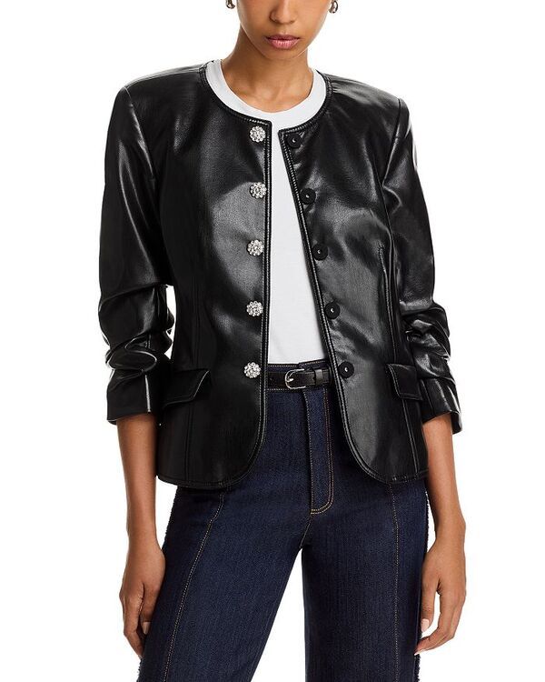 サンク セプト レディース アウター ジャケット・ブルゾン レザー フェイクレザー ジャケット Cinq Sept Chris Faux Leather Jacket Black ブラック