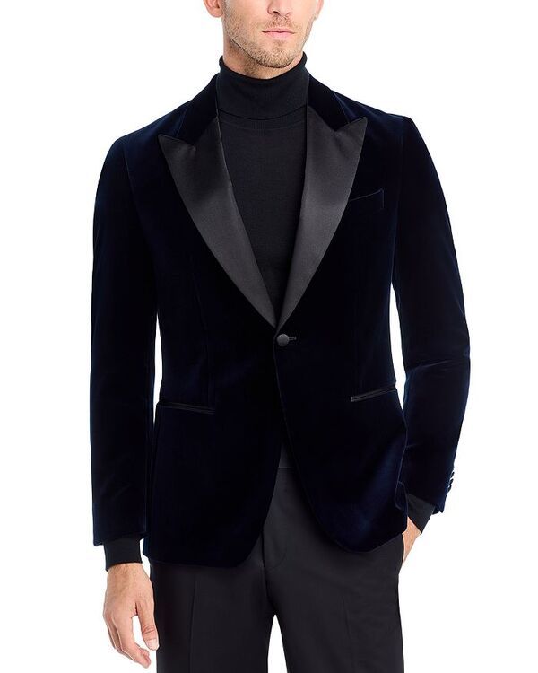ボス レディース アウター ジャケット・ブルゾン スリムフィット ベルベット サテン ジャケット BOSS Velvet Satin Peak Slim Fit Dinner Jacket Dark Blue ブルー