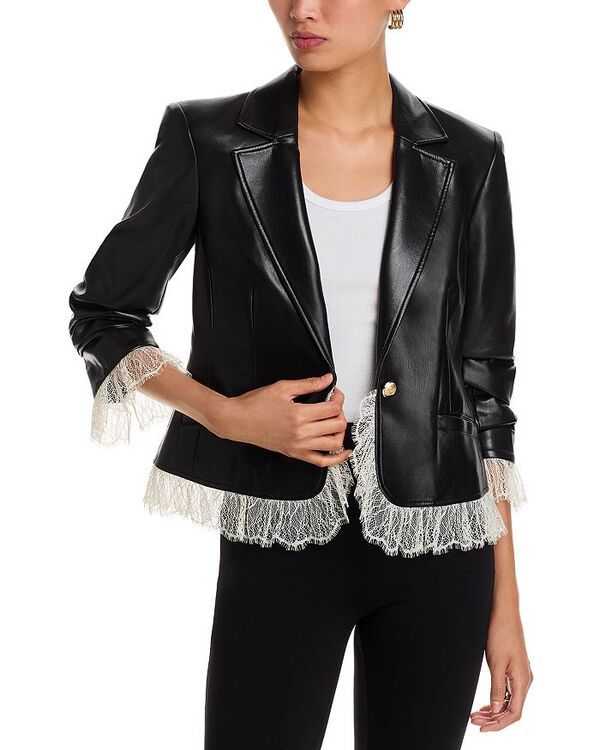 サンク セプト レディース アウター ジャケット・ブルゾン ブレザー レザー フェイクレザー Cinq Sept Le Petit Roxie Faux Leather Blazer BlackIvory アイボリー