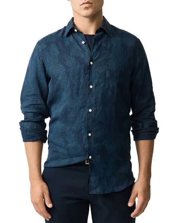 ロッドアンドグン メンズ トップス シャツ スリムフィット プリント リネン Rodd Gunn North River Slim Fit Printed Linen Shirt Midnight