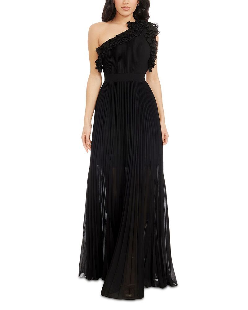 ドレスザポプレーション レディース トップス ワンピース アシンメトリー プリーツ Dress the Population Vidasymmetric Pleated Gown Black ブラック