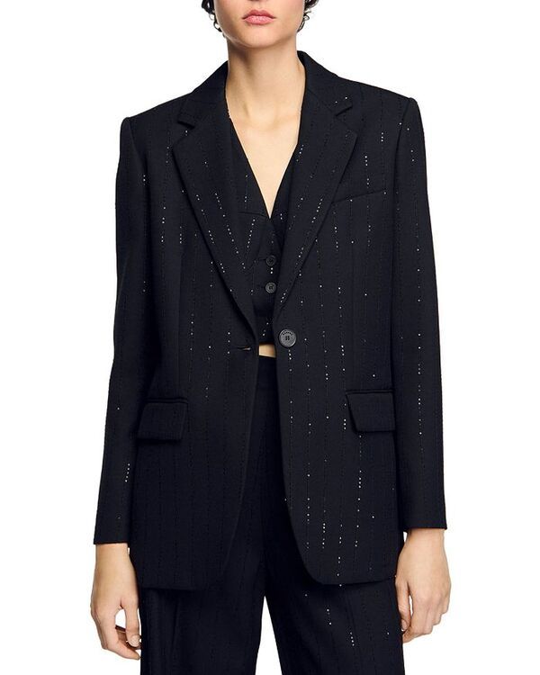 サンドロ レディース アウター ジャケット・ブルゾン スパンコール ジャケット Sandro Sequin Suit Jacket Black ブラック
