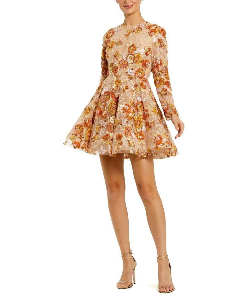 マックダガル レディース トップス ワンピース A ライン ハイネック ミニ スパンコール Mac Duggal High Neck Long Sleeve Sequin A Line Mini Dress Nude Multi マルチカラー