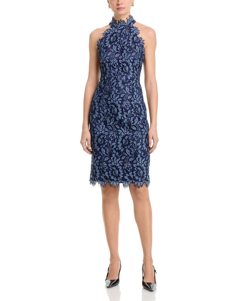 エリザジェイ レディース トップス ワンピース モックネック レース ホルター Eliza J Halter Mock Neck Lace Dress Denim デニム