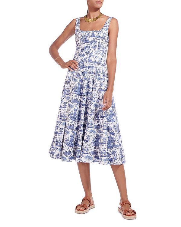 スタウド レディース トップス ワンピース ミディワンピース ミディ STAUD Wells FitandFlare Midi Dress China Blue ブルー