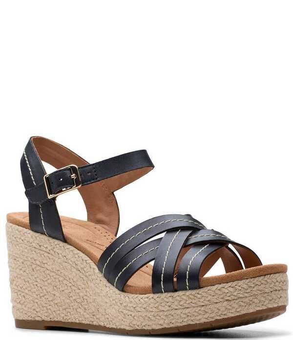 クラークス レディース シューズ スリッポン・ローファー プラットフォーム サンダル レザー Clarks Artisan Sabina Strap Leather Platform Wedgespadrille Sandals Black ブラック