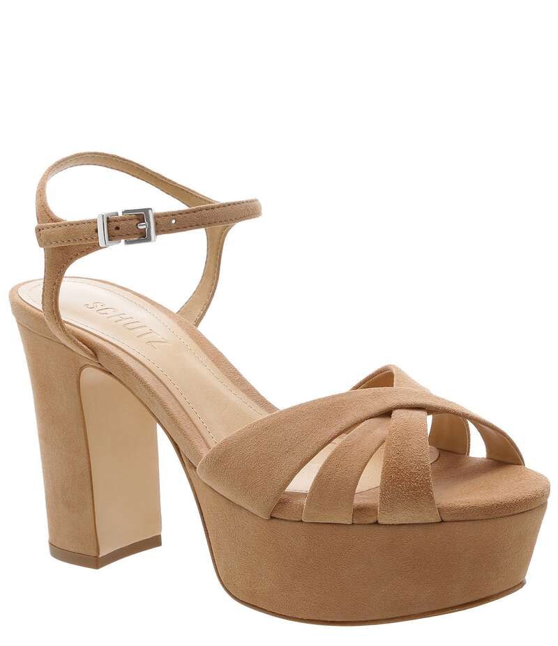 シュッツ レディース シューズ サンダル プラットフォーム スエード アンクル ヒール Schutz Keefa Suede Platform Ankle Strap Block Heel Sandals Honey Beige ベージュ