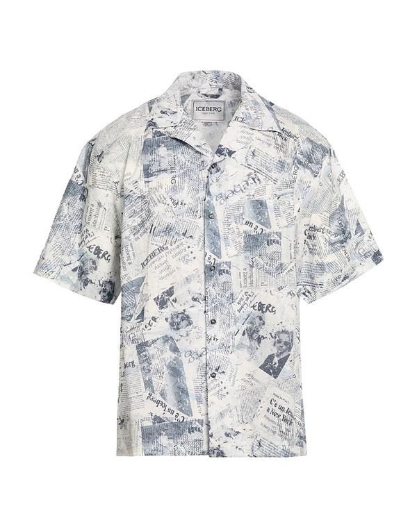 アイスバーグ メンズ トップス シャツ ICEBERG 柄入りシャツ Blue Gray グレー