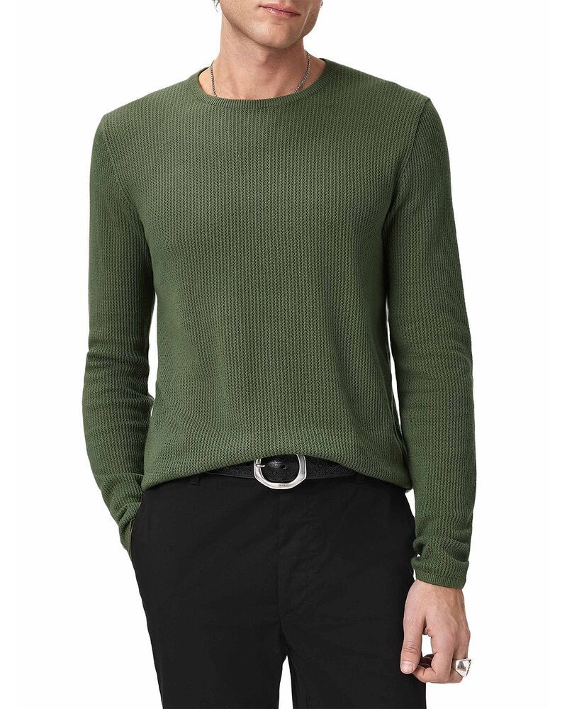 ジョンバルベイトス メンズ アウター ニット・セーター クルーネック メッシュ John Varvatos Montclair Long Sleeve Mesh Crewneck Sweater Light Olive オリーブ