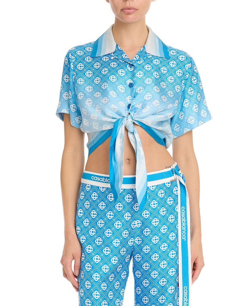 カサブランカ レディース トップス シャツ シルクロップド Casablanca Silk Cropped Knotted Shirt Gradient Diamond
