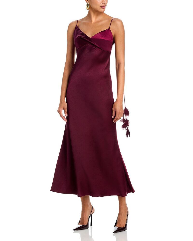 セルフ・ポートレイト レディース トップス ワンピース ミディ サテン SelfPortrait Satin Flower Midi Dress Burgundy バーガンディ 86,790円