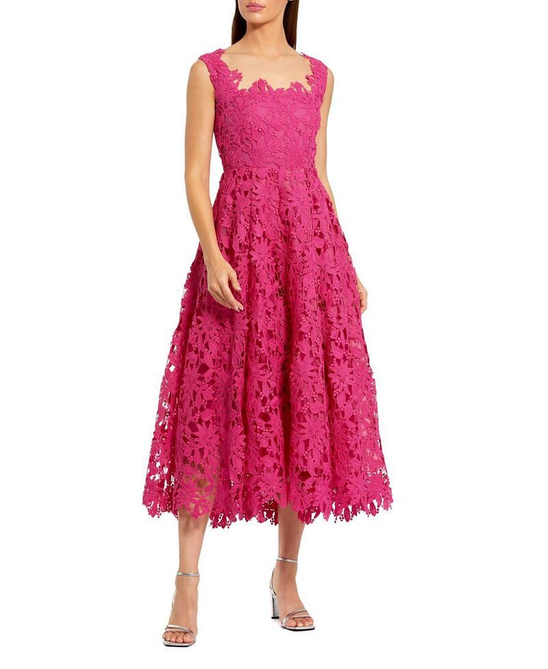 マックダガル レディース トップス ワンピース A ライン ミディ ノースリーブ 刺繍 レース Mac Duggal Sleeveless Embroidered Lace A Line Midi Dress Hot Pink ピンク