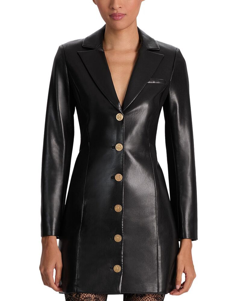 アリスアンドオリビア レディース トップス ワンピース レザー フェイクレザー Alice and Olivia Michelle Faux Leather Dress Black ブラック